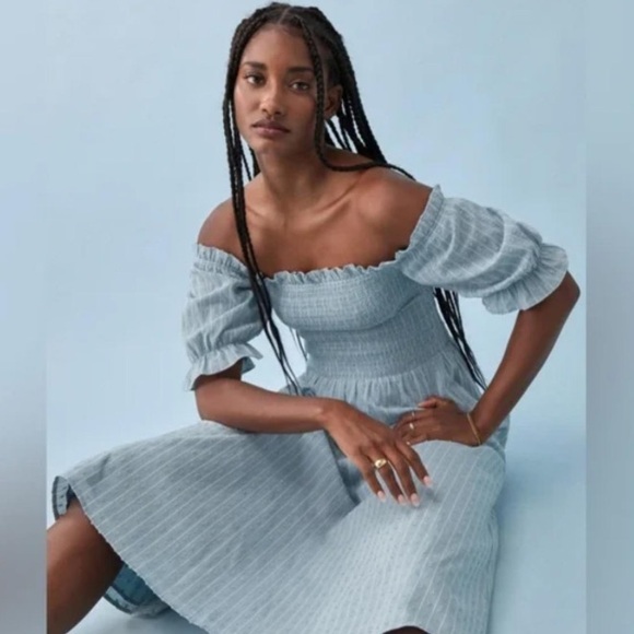 New: Mable Puff Sleeve Gauzy Cotton Midi Dress. Size Medium - Picture 5 of 11